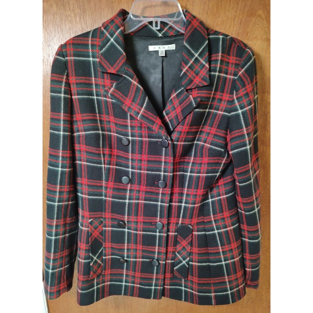 Cabi sz 8 #165 Manhattan Tartan Plaid wool blend double breasted blazer pea coat